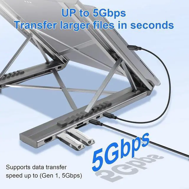 Alt view image 6 of 7 - Laptop Docking Station With Adjustable Stand, SD/TF Card Slots, USB 3.0 Ports, 100W Fast Charging, Aluminum Alloy Laptop Stand Holder For Home Office