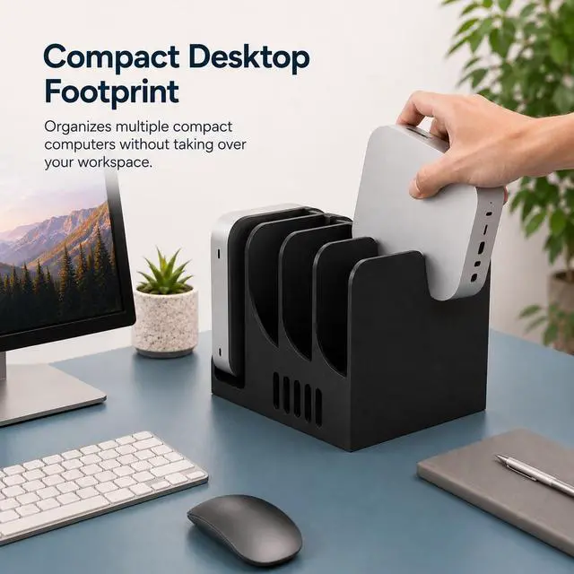 Alt view image 7 of 7 - SplashNColor Vertical Dock Stand for Apple Mac mini Multi-Device Interlocking Organizer | Space-Saving Desktop Slots | Fits 2010-2025 Models | SuperDrive Compatible