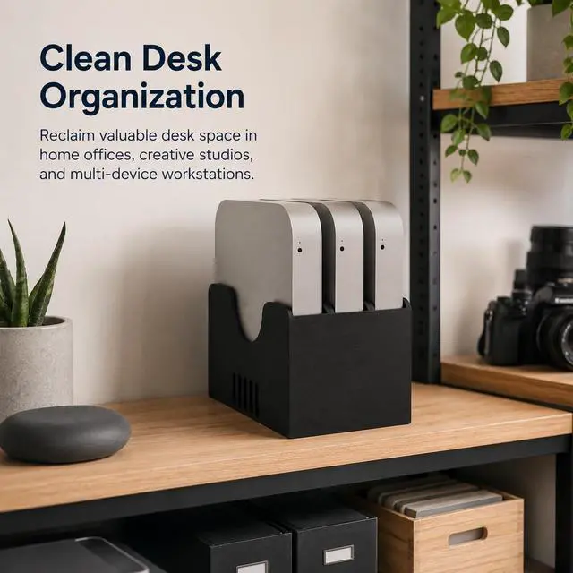 Alt view image 6 of 7 - SplashNColor Vertical Dock Stand for Apple Mac mini Multi-Device Interlocking Organizer | Space-Saving Desktop Slots | Fits 2010-2025 Models | SuperDrive Compatible