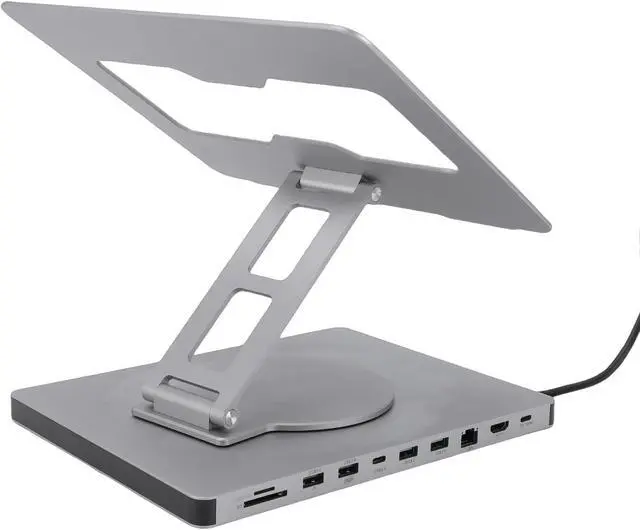 Alt view image 4 of 7 - Laptop Docking Station Stand for Laptops 360 Rotating Adjustable Foldable Aluminum Alloy Laptop Riser with 10 in 1 USB C Hub
