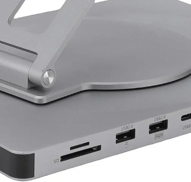 Alt view image 7 of 7 - Laptop Docking Station Stand for Laptops 360 Rotating Adjustable Foldable Aluminum Alloy Laptop Riser with 10 in 1 USB C Hub