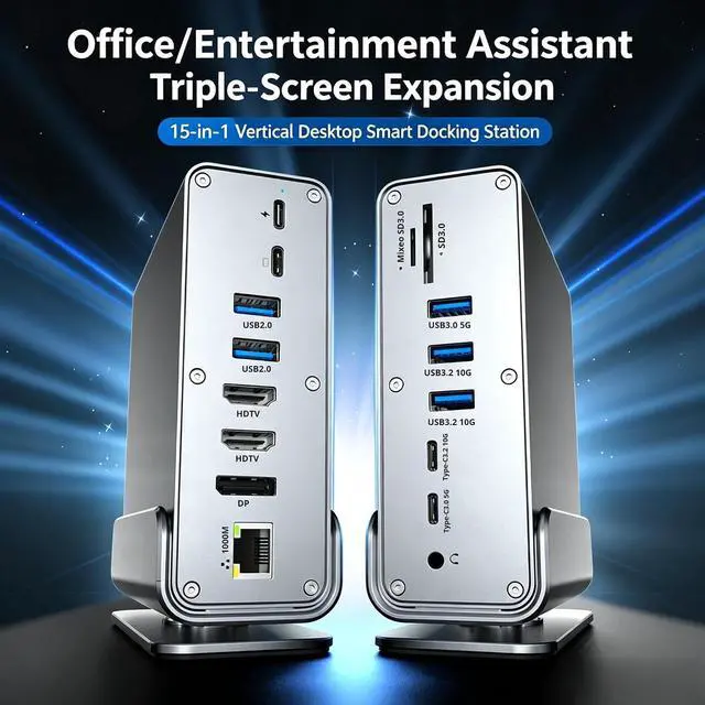 Alt view image 2 of 7 - 15-in-1 USB-C Docking, 3-Screen 4K@60Hz Display, PD 100W Quick Charge, USB 3.2 10Gbps High Speed Transmission, Gigabit Ethernet, SD/TF 3.0 Card Reader
