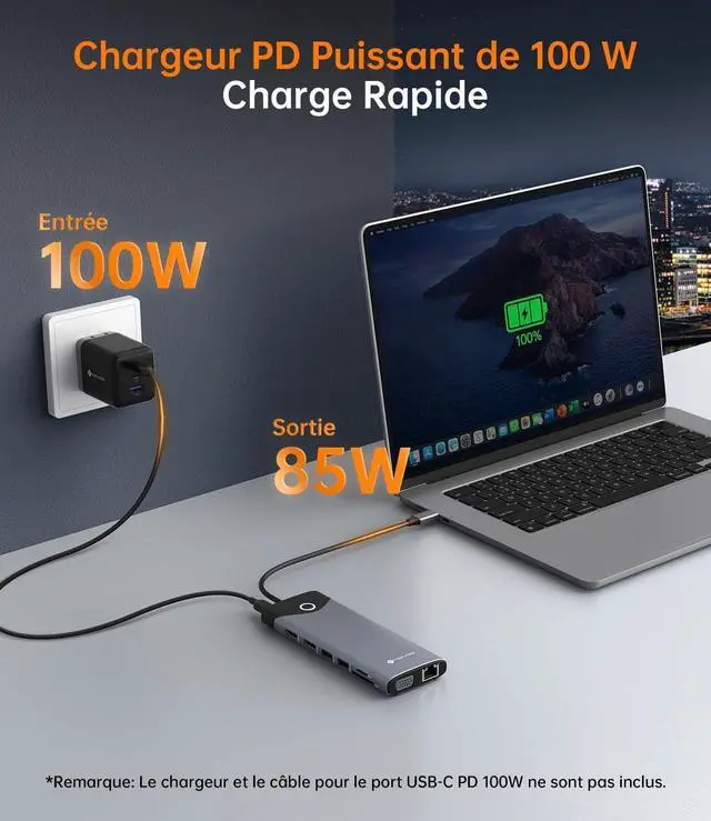 Alt view image 6 of 7 - NOVOO Triple Display 15 in 1 Docking Station USB-C On/Off Button HDMI 4K@60Hz USB-C/A 10Gbps VGA 100PD SD/TF Multiport Dock for MacBook Pro Air iPad Lenovo