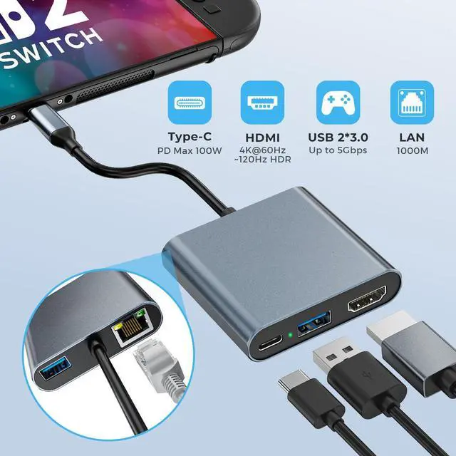 Alt view image 5 of 7 - Switch 2 Expansion Dock (with Ethernet Port), Supporting 4K@120Hz/PD 100W/USB 3.0 Ports, paired with the Switch 2 Joy-Con Charging Dock (Oval), Compatible with Joy-Con 2 Console Accessories.