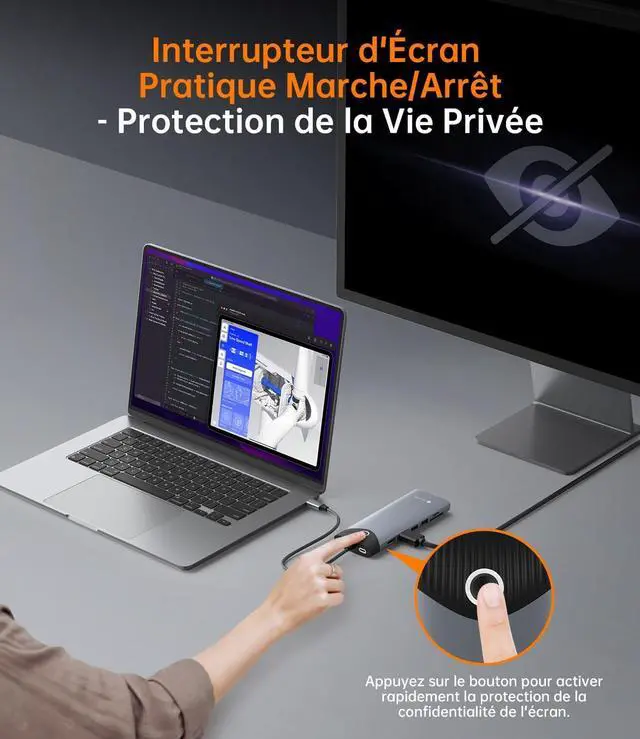 Alt view image 7 of 7 - NOVOO Triple Display 15 in 1 Docking Station USB-C On/Off Button HDMI 4K@60Hz USB-C/A 10Gbps VGA 100PD SD/TF Multiport Dock for MacBook Pro Air iPad Lenovo