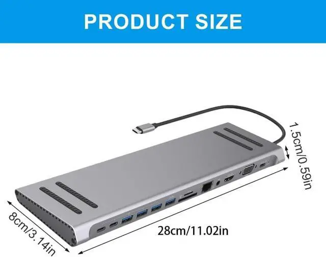 Alt view image 5 of 7 - USB C Laptop Docking Station 14 in 1 Multiports Adapter for Laptops HDMIs VGA Ethernet RJ45 3.5mm USB