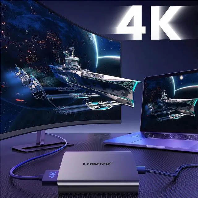 Alt view image 3 of 6 - HD20 4K USB C Hub & Win MST Docking Station Triple Display USB-C/A to 2X HDMI Aluminum Body Braided Cable