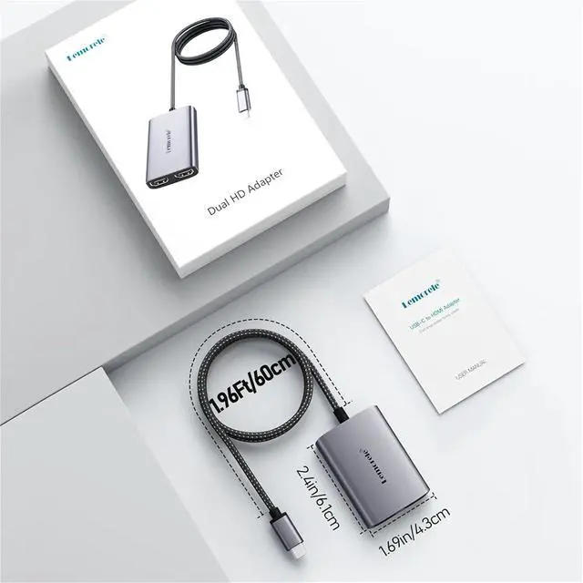 Alt view image 6 of 6 - HD20 4K USB C Hub & Win MST Docking Station Triple Display USB-C/A to 2X HDMI Aluminum Body Braided Cable