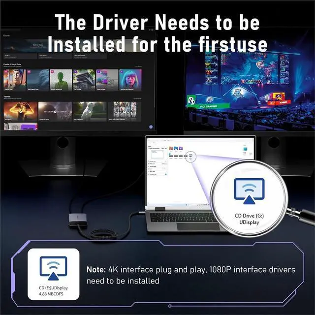 Alt view image 4 of 6 - HD20 4K USB C Hub & Win MST Docking Station Triple Display USB-C/A to 2X HDMI Aluminum Body Braided Cable