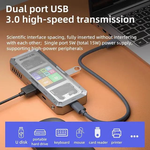 Alt view image 3 of 7 - USB C Multiport Dock PD100W Charging HDTV Output RJ45 Ethernet USB3.0 3.5mm for Laptop USB C Docking Station Docking Station Gigabit Ethernet Dock Multiport Adapter Adapter