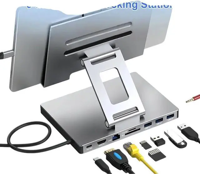 Main image of Tablet Bracket Docking Station Aluminum Alloy USB C HUB 4K 60Hz HDMI Adapter PD100W USB 3.0 Gigabit Ethernet for Laptop Maic B00k