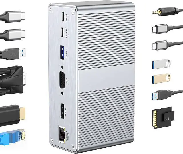 Main image of Compact 13 in 1 USB C Dock with Display 100W PD Gigabit Ethernet 4 Ports for Laptops C Multiport Adapter