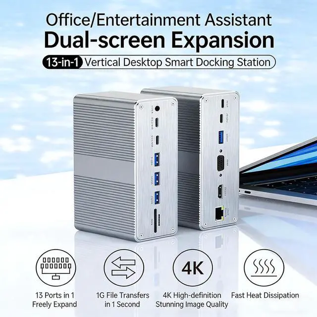 Alt view image 3 of 7 - Compact 13 in 1 USB C Dock with Display 100W PD Gigabit Ethernet 4 Ports for Laptops C Multiport Adapter