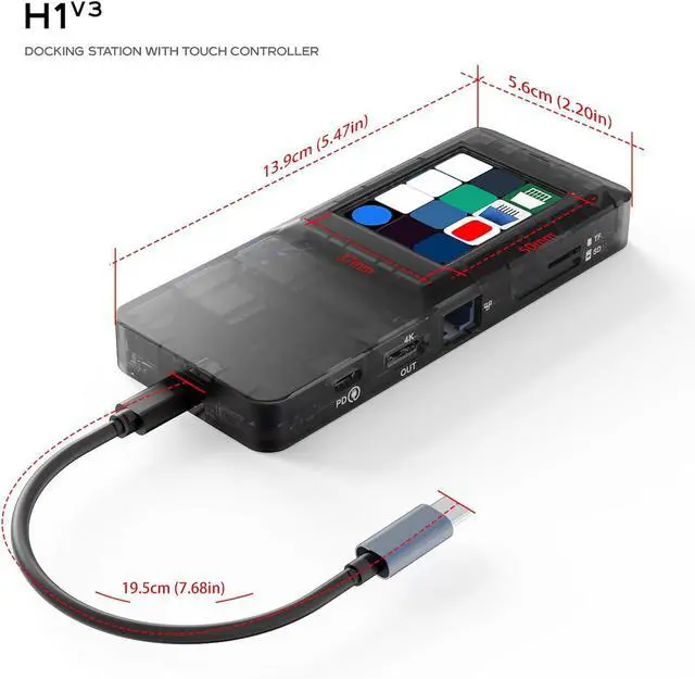 Alt view image 7 of 7 - USB Docking Station, Hub with Touch Control LCD Screen, 3840x2160 HDTV Output, PD 100W Fast Charging, RJ45 Ethernet, SD TF Card Reader for Laptop PC