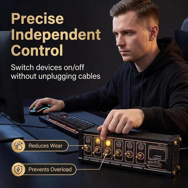 Alt view image 5 of 7 - 6 Ports USB Switcher, Retro USB C Hub Docking Station with Independent Control Buttons, Plug and Play for Data Transmission, Supports Low Power Devices, Phones, Tablets