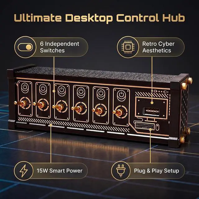 Alt view image 4 of 7 - 6 Ports USB Switcher, Retro USB C Hub Docking Station with Independent Control Buttons, Plug and Play for Data Transmission, Supports Low Power Devices, Phones, Tablets
