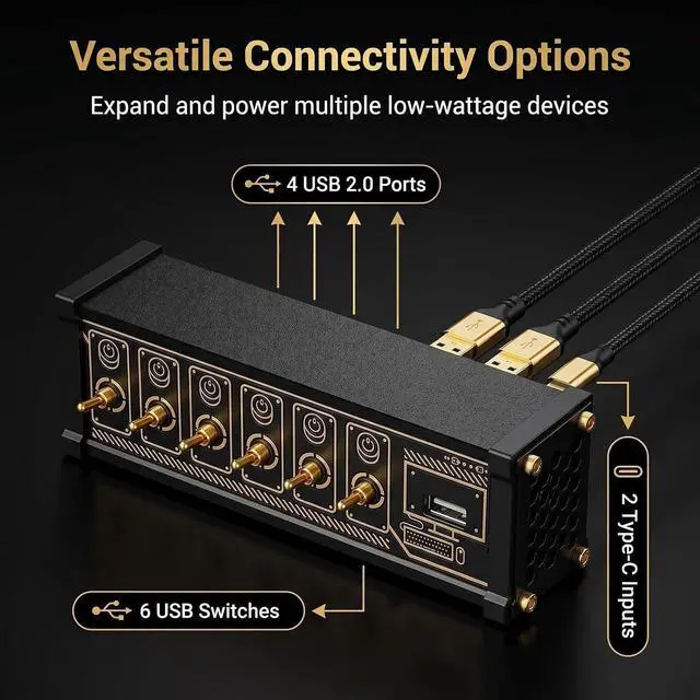 Alt view image 6 of 7 - 6 Ports USB Switcher, Retro USB C Hub Docking Station with Independent Control Buttons, Plug and Play for Data Transmission, Supports Low Power Devices, Phones, Tablets