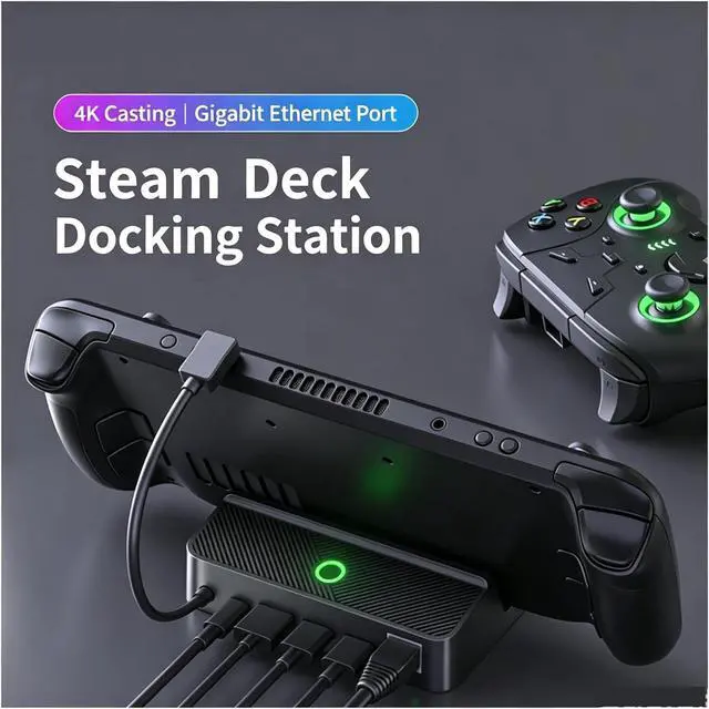 Alt view image 2 of 7 - Game Console Docking Station with RGB Light Strip, ABS Plastic Deck Dock, Silicone Non-Slip Base Compatible for Steam Deck Handheld Game Console(Colorbeltnetmouth)