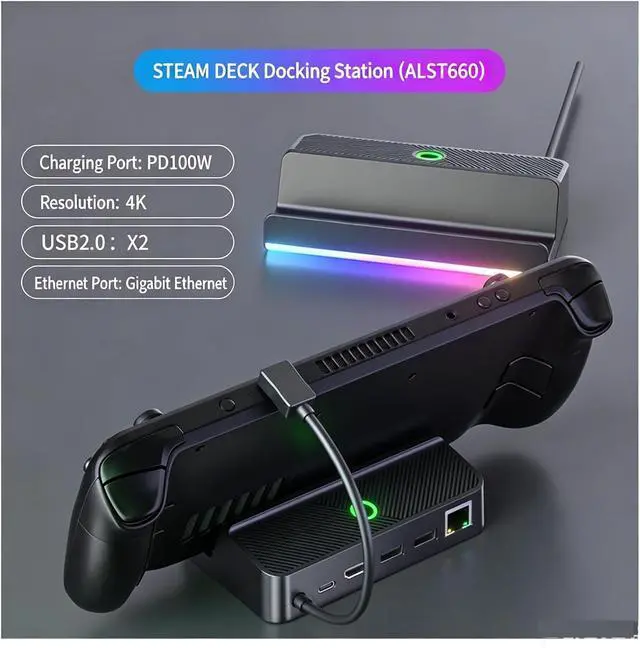 Alt view image 3 of 7 - Game Console Docking Station with RGB Light Strip, ABS Plastic Deck Dock, Silicone Non-Slip Base Compatible for Steam Deck Handheld Game Console(Colorbeltnetmouth)