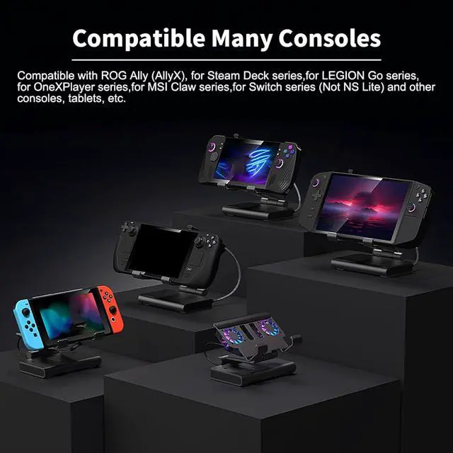 Alt view image 7 of 7 - Docking Station for ROG Ally X for Steam Deck, for MSI Claw, for Legion Go with Dual Fans 4K 144Hz HDMI 2.1 100W PD USB 3.2 Gigabit Ethernet Adjustable Stand (Without Lights)