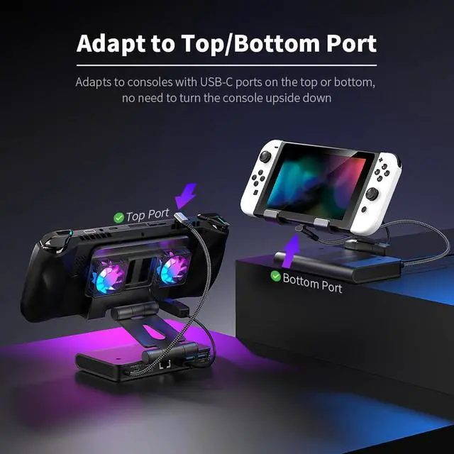Alt view image 5 of 7 - Docking Station for ROG Ally X for Steam Deck, for MSI Claw, for Legion Go with Dual Fans 4K 144Hz HDMI 2.1 100W PD USB 3.2 Gigabit Ethernet Adjustable Stand (Without Lights)