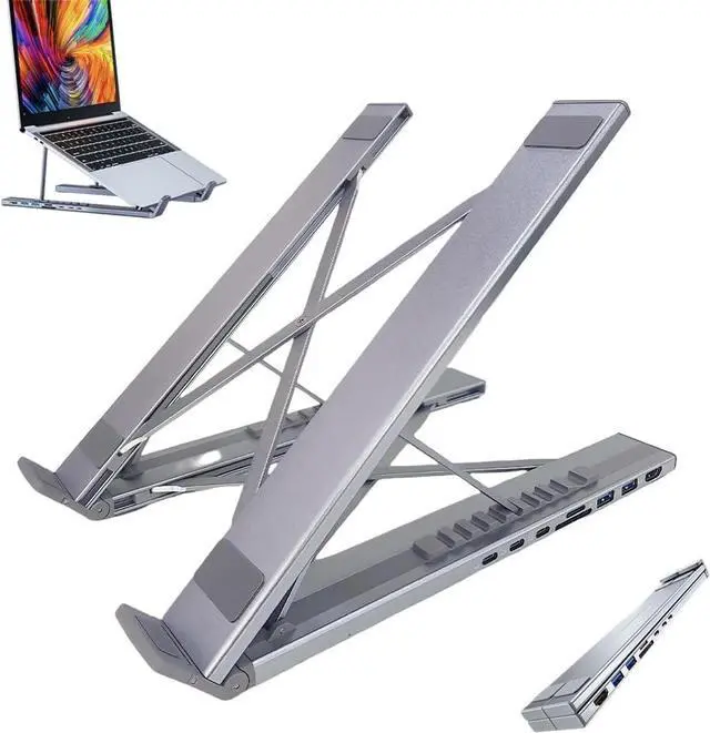 Main image of USB C Laptop Stand with Docking Station,8 in 1 Hub Laptop Stand Foldable Computer Riser with 4K HDMIPD 100W Dual Data Ports Multiport Adapter for Notebook Tablet,Portable Height Adjustable Holder