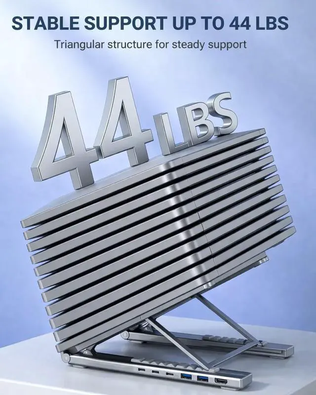 Alt view image 4 of 7 - USB C Laptop Stand with Docking Station,8 in 1 Hub Laptop Stand Foldable Computer Riser with 4K HDMIPD 100W Dual Data Ports Multiport Adapter for Notebook Tablet,Portable Height Adjustable Holder