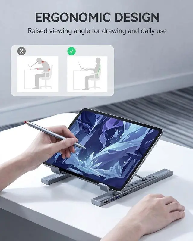 Alt view image 6 of 7 - USB C Laptop Stand with Docking Station,8 in 1 Hub Laptop Stand Foldable Computer Riser with 4K HDMIPD 100W Dual Data Ports Multiport Adapter for Notebook Tablet,Portable Height Adjustable Holder