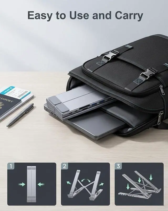 Alt view image 7 of 7 - USB C Laptop Stand with Docking Station,8 in 1 Hub Laptop Stand Foldable Computer Riser with 4K HDMIPD 100W Dual Data Ports Multiport Adapter for Notebook Tablet,Portable Height Adjustable Holder