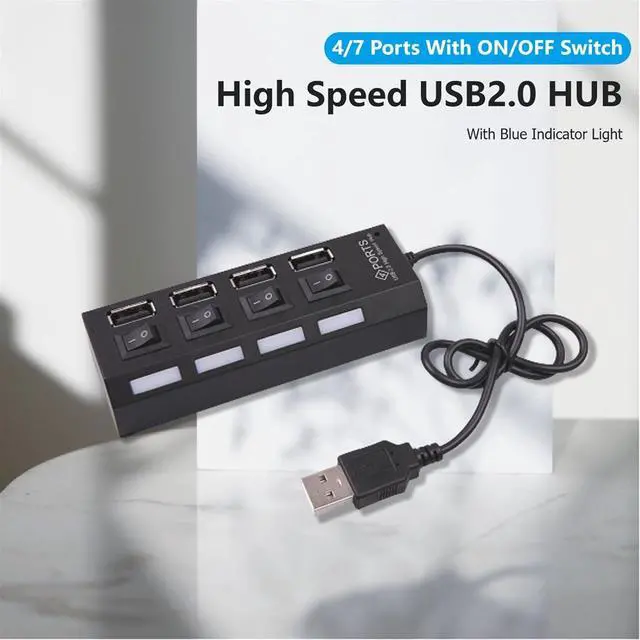 Alt view image 2 of 7 - 4/7 Ports USB 2.0 Hub Power Adapter Splitter Switch Docking Station LDE Light for PC Computer Laptop Notebook(7 Ports)