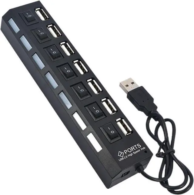 Main image of 4/7 Ports USB 2.0 Hub Power Adapter Splitter Switch Docking Station LDE Light for PC Computer Laptop Notebook(7 Ports)