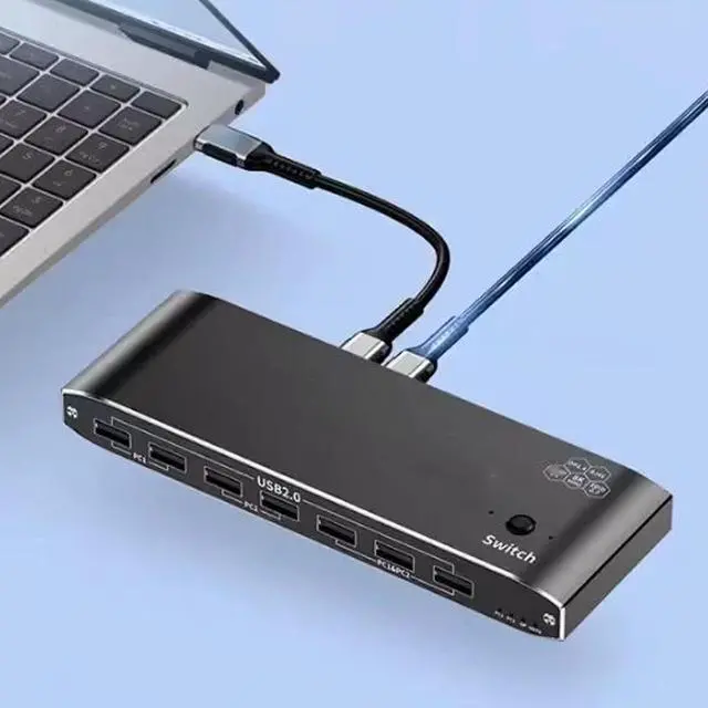 Alt view image 5 of 7 - Type C KVM Switcher, 2 Laptops KVM Docking Station Share 1 Screen Docking Station 100W RJ45 Port Extended Display for Home Office & Gaming