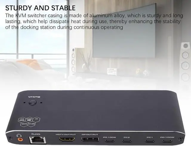 Alt view image 6 of 7 - Type C KVM Switcher, 2 Laptops KVM Docking Station Share 1 Screen Docking Station 100W RJ45 Port Extended Display for Home Office & Gaming