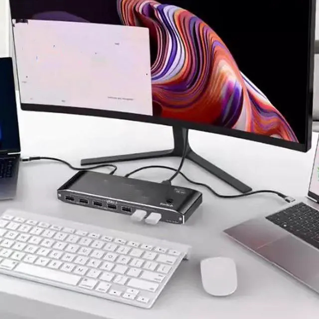 Alt view image 7 of 7 - Type C KVM Switcher, 2 Laptops KVM Docking Station Share 1 Screen Docking Station 100W RJ45 Port Extended Display for Home Office & Gaming