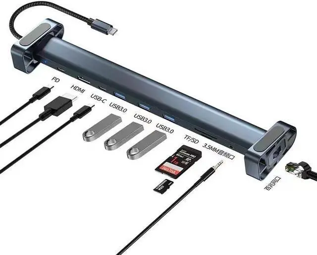 Main image of 10 in 1 USB C HUB Docking Station Multi Port Type C USB 3.0 SD/Micro Card Reader RJ45 Laptop USB Hubs Adapter Laptop Stand for MacBook Laptop Accessories