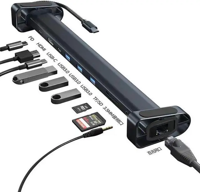 Alt view image 4 of 6 - 10 in 1 USB C HUB Docking Station Multi Port Type C USB 3.0 SD/Micro Card Reader RJ45 Laptop USB Hubs Adapter Laptop Stand for MacBook Laptop Accessories