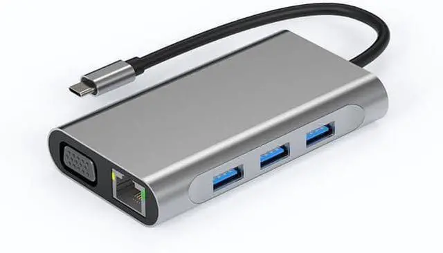 Main image of Portable 8 in 1 Multifunction Adapter Aluminum USB C Hubs Docking Station with Dual 4k 2HDMI VGA PD RJ45 USB3.0 for Laptop Computer