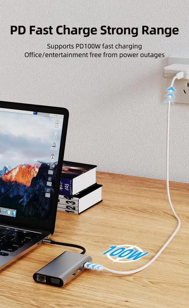 Alt view image 7 of 7 - Portable 8 in 1 Multifunction Adapter Aluminum USB C Hubs Docking Station with Dual 4k 2HDMI VGA PD RJ45 USB3.0 for Laptop Computer