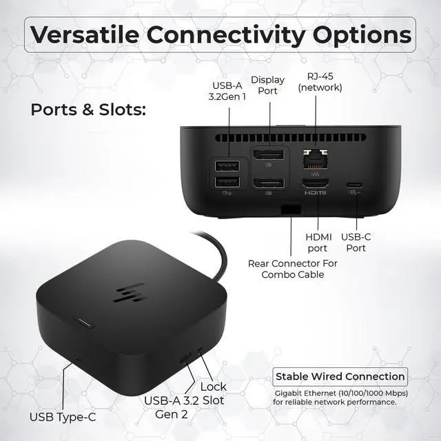Alt view image 3 of 5 - USB-C 100W G6 Dock with 100W Power Delivery, USB-C, HDMI & DisplayPort connectivity, Included Cables, Premium Cloth Finish, and Compact Design for a Clutter-Free workspace.