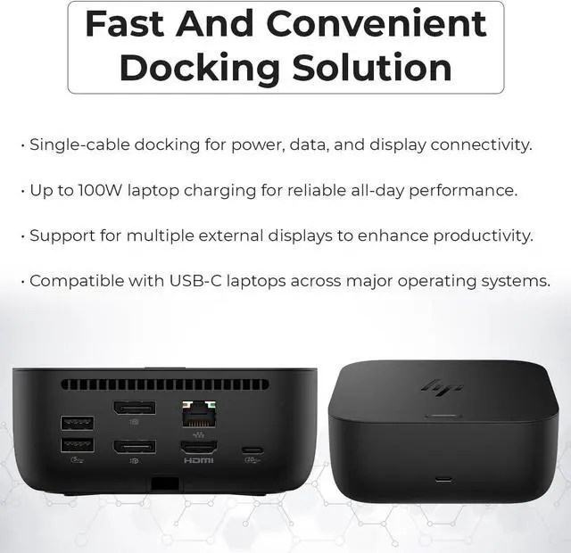 Alt view image 4 of 5 - USB-C 100W G6 Dock with 100W Power Delivery, USB-C, HDMI & DisplayPort connectivity, Included Cables, Premium Cloth Finish, and Compact Design for a Clutter-Free workspace.