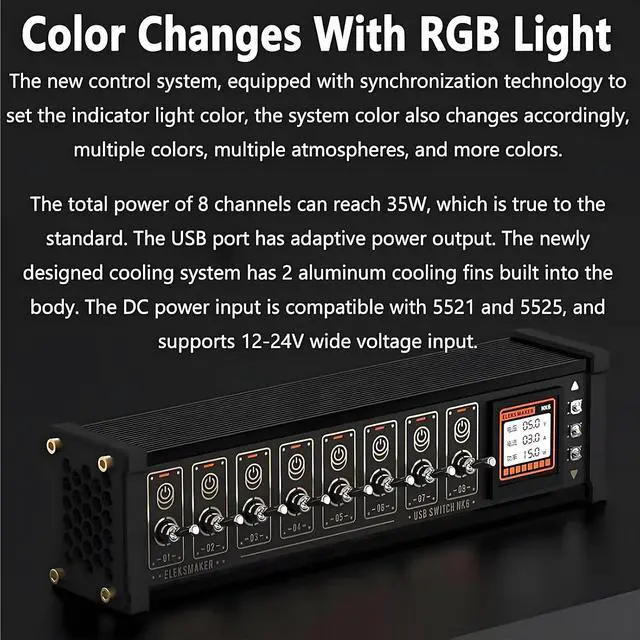 Alt view image 3 of 7 - 8 Port USB Expansion Dock, 8 Ports USB C Splitter, with 1.54 Inch IPS High Definition Color Screen,10 Levels Brightness Adjustment, Voice Control Function, for Phones, Tablets, and Gadgets
