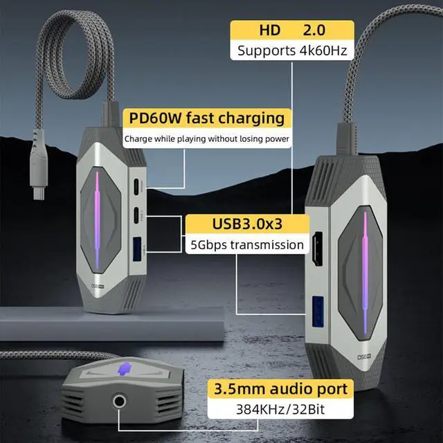 Alt view image 5 of 7 - USB C Adapter 6 in 1 Multifunction HDTV 3.5mm 3xUSB3.0 Data Transfer for Desktop Keyboard Accessories Multiport USB C Dock