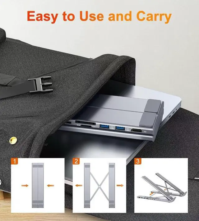 Alt view image 2 of 6 - 8-in-1 USB C Docking Station with Ergonomic Stand, Multiport Adapter, USB Ports & Tablet Holder for Home Office, Remote Work, Gaming & Travel