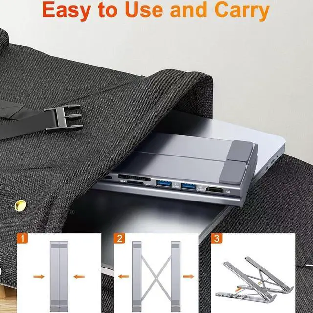 Alt view image 2 of 7 - Professional 9 Port Dock with Aluminum Body 2 Monitor and Foldable Stand for Tablets Portable Laptop Hubs with Gigabit Ethernet