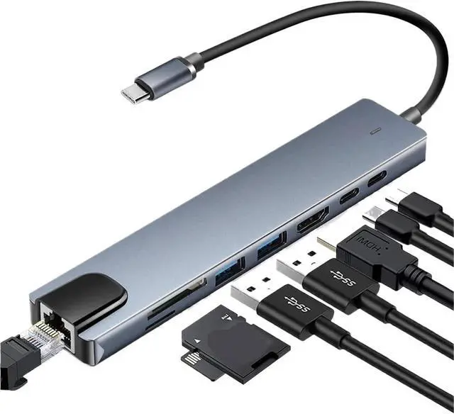 Alt view image 2 of 3 - Compatible for USB-C Devices Multi Port Docking Station HDMI 4K30Hz VGA RJ45 100Mbps USB3.0 100W PD Audio Hub