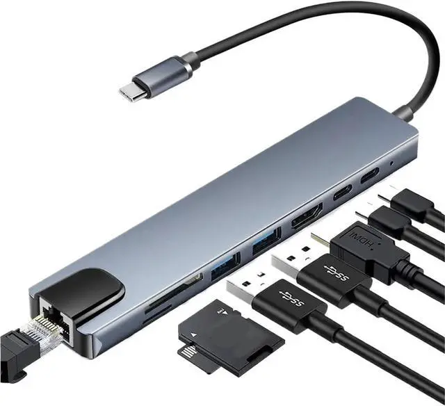 Main image of Compatible for USB-C Devices Multi Port Docking Station HDMI 4K30Hz VGA RJ45 100Mbps USB3.0 100W PD Audio Hub