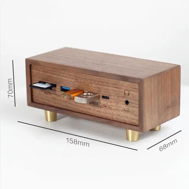Alt view image 5 of 7 - 12-in-1 USB Docking Station, Solid Wood USB3.0 * 4 Switch, with Dual SD/TF Card Reader Slots and 3.5mm Audio Jack, Retro Creative Table Setting, for Phones, Tablets, Laptop