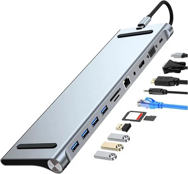 Main image of 11 in 1 USB C Docking Station with 4K HDMI-Compatible VGA Ethernet Dock 100W PD SD/TF Type Hub 1 * 3.0 3*USB2