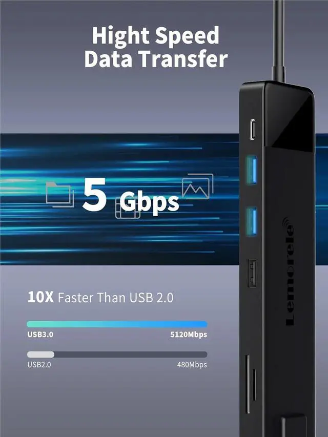 Alt view image 4 of 6 - 4K USB Hub USB C to Dual HDMI VGA Gigabit Docking Station USB 3.0 VGA Adapter SD Card Readers for Windows(13-in-1 USB3.0)