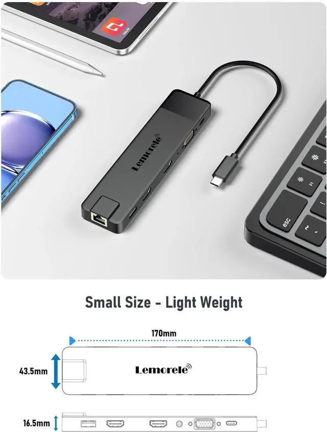 Alt view image 5 of 6 - 4K USB Hub USB C to Dual HDMI VGA Gigabit Docking Station USB 3.0 VGA Adapter SD Card Readers for Windows(13-in-1 USB3.0)